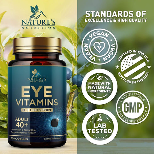 Eye Vitamins & Mineral Supplement, Contains Lutein, Zeaxanthin, Bilberry & Zinc, Supports Eye Strain, Vision Macular Health & Dry Eyes for Adults ...