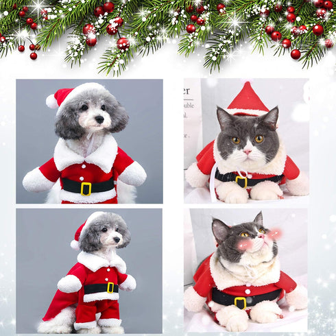 QETRABONE Santa Small Dog Costume Christmas Pet Clothes Outfits Red Christmas Santa Claus Hat Scarf Cosplay Dressing up Xmas Party New Year Clothi...