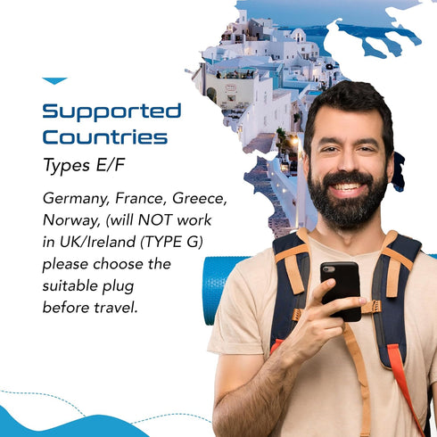 Ceptics SA-EU South Africa to Europe Schuko Grounded Plug Adapter (250V - Max 13A)...
