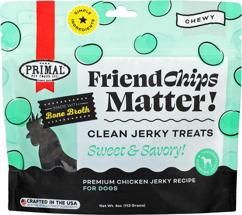 Primal Chicken Jerky Dog Treats Made with Chicken Bone Broth for Dogs, FriendChips Matter Chewy Dog Treat, 4 oz...