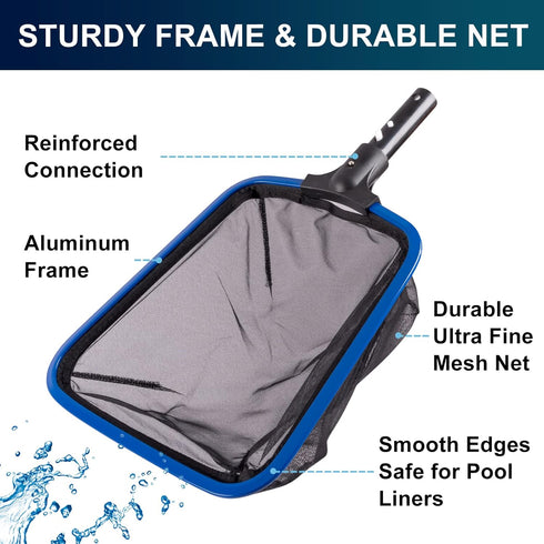 Ultra Fine Mesh Pool Skimmer Net with Aluminum Frame, Aluminum Pool Net for Cleaning Efficiently, Durable Pool Skimmer Net Fine Mesh Ideal for Fin...