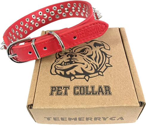 TEEMERRYCA Adjustable Microfiber Leather Spiked Studded Dog Collars with a Squeak Ball Gift for Small Medium Large Pets Like Cats/Pit Bull/Bulldog...