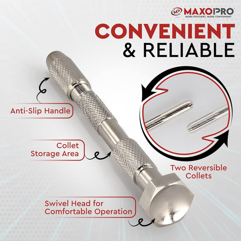 Swivel Head Pin Vise Hand Drill with Two Reversible Collets – Size Range (0-2.381 mm) - Nickel Plated, Anti- Slip Steel Body Resin Drill for Jewel...