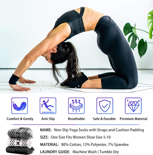 NEWZILL 2024 Non Slip Yoga Socks for Women, Grips Socks with Cushion for Pilates Barre Ballet Dance Hospital (3 Pairs)...