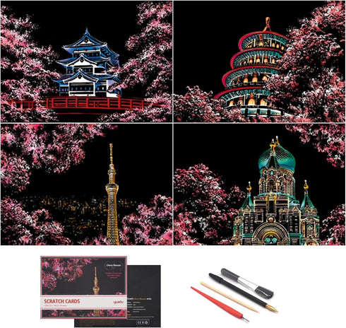 Scratch Painting Rainbow Paper by BOTEEN, Scratch &Sketch DIY Art Craft City Series Night View Creative Gift, Scratchboard for Adults and Kids ,Cr...