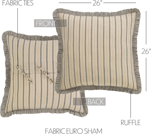 VHC Brands Farmhouse Bedding-Sawyer Mill Tan Fabric Euro Sham, 26x26, Dark Creme White...