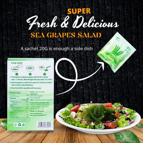 GCAP Sea Grapes – PREMIUM – 4.23 OZ of 6 packs, Dehydrated seaweed, Umibudo, Green Caviar, Lato seaweed - A great superfood for your health, boost...