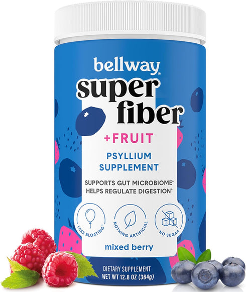 Bellway Super Fiber Powder + Fruit, Sugar Free Organic Psyllium Husk Powder Fiber Supplement for Regularity, Bloating Relief & Gut Health, Non-GMO...