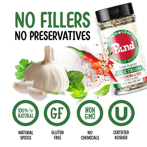 Kitchen Crafted - BLND Garlic Italiana Spice Seasoning, Gluten-Free Italian Barbecue Seasoning Rub, All-Natural Pasta, Pizza, Soup, Garlic Dry Rub...