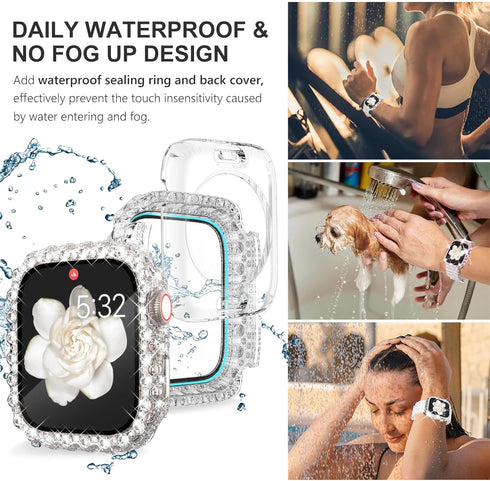WINGLE 2 in 1 Waterproof Bling Case for Apple Watch 40mm Screen Protector SE (2nd/3rd Gen) Series 6 5 4, Lace Edge Diamond Face Cover Full Glitter...