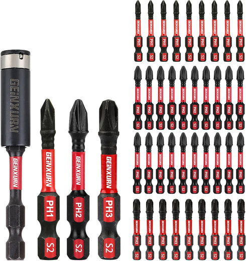 Anti-slip Hex Impact Tough Magnetic Screwdriver Bits Set 2 in. PH1/PH2/PH3 Insert Driver Bits,40Pack 1/4 Inch Hex Shank Phillips Cross Screwdriver...