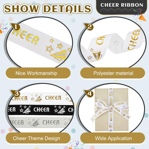 Taiyin 30 Yards 7/8" Cheer Text Grosgrain Ribbon Cheer Solid Grosgrain Ribbon Roll for Cheerleading Bow Craft Office Supplies Gift Wrapping DIY Ha...
