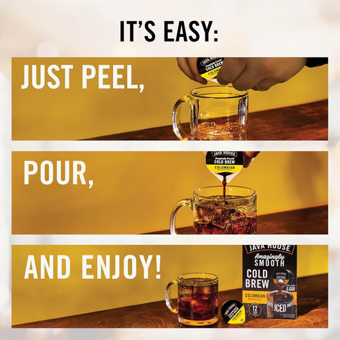 JAVA HOUSE Dark Roast Sumatran Cold Brew Pods, (6 Count) Peel and Pour Pods Hot or Iced Instant Coffee Concentrate...