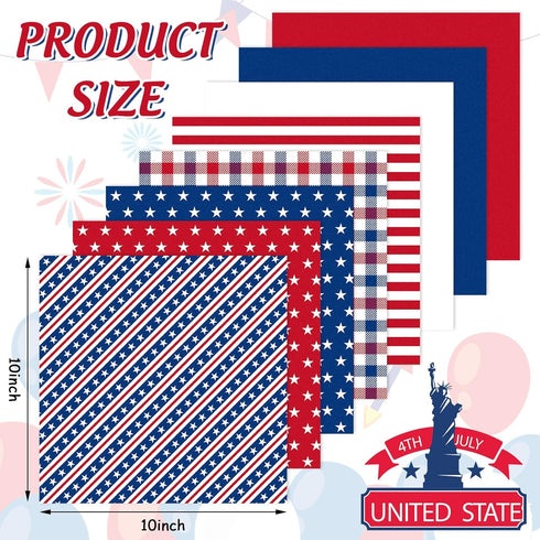 Whaline 8Pcs Patriotic Cotton Fabric Bundles Red Blue White Star Stripe Fat Quarters 4th of July Quilting Patchwork for Independence Day DIY Handm...