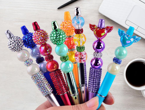 Rhinestone Beads for Pens Making,100pcs 12mm Bulk Beadable Spacer Beads for Pens,Fancy Glitter Wave Diamond Crystal Beads for Bracelet Jewelry Mak...