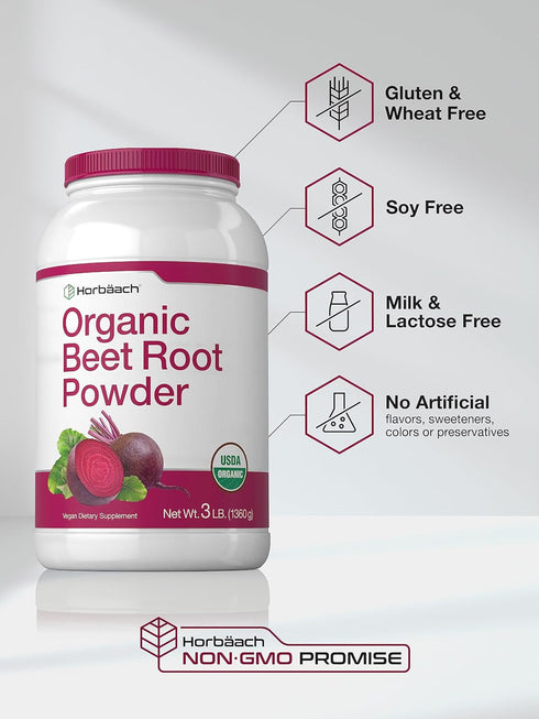 Horbaeach Organic Beet Root Powder | 3lb Bulk Supplement | Raw Superfood | Vegan, Non-GMO, and Gluten Free Formula...
