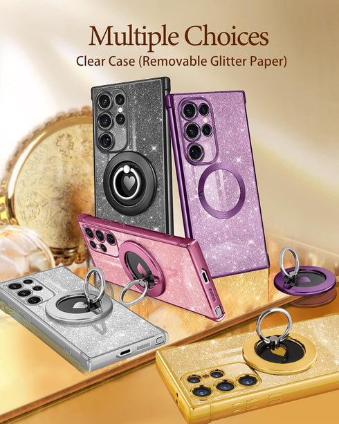 for Samsung Galaxy S24 Ultra Case - Women Glitter Bling Compatible with MagSafe Ring Stand Magnetic Phone Case Girly Cute Girls Sparkly Luxury Ele...