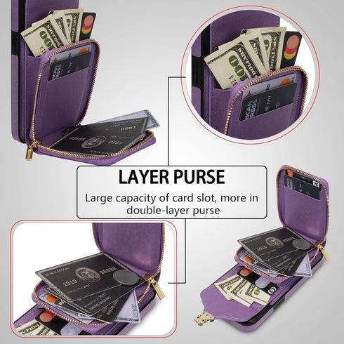 Compatible with iPhone Xs Max Wallet Case Crossbody Strap Leather Zipper Credit Card Holder Clasp Stand Cell Accessories Phone Cover for i X XR Xs...