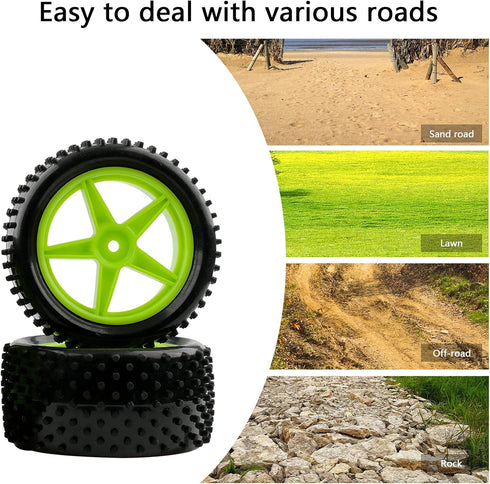 1/10 RC Rubber Tire 4pcs Front & Rear Tires and Wheels with Flange Lock Nuts Washers and Wrench for 1/10 Off Road RC Buggy Redcat Tornado S30 EPX ...