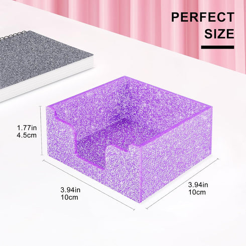 Acrylic Sticky Note Holder, Self Stick Note Pad Holder, 3.94 x 3.94 Inch Glitter Sticky Note Dispenser, Memo Pad Holder Dispenser Organizer for Sc...