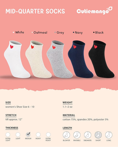 CUTIE MANGO Women's Heart Print Cotton Crew Socks Sneaker Ankle Novelty Casual Soft Cute Lovely Crazy Fun...