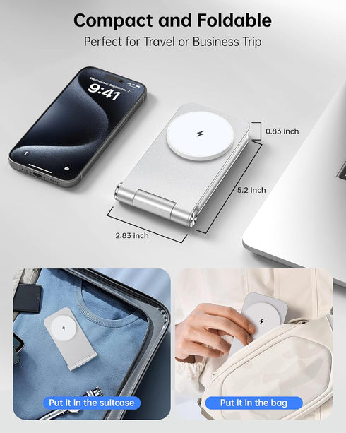 Facbiny Foldable 3-in-1 Magsafe Charger Stand with 20W Adapter, Aluminium Alloy Magnetic Wireless Charging Station for iPhone 15/14/13/12 Series, ...