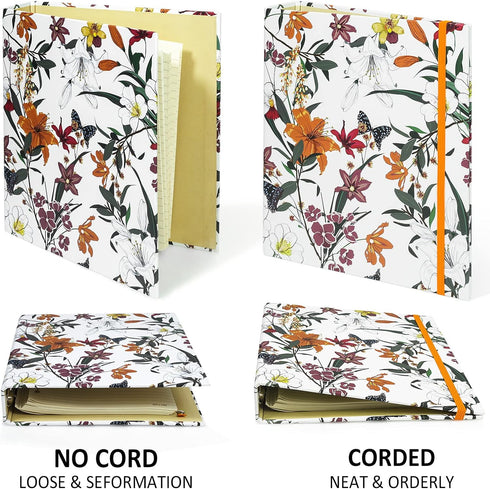 Mini Binders 5.5 x 8.5 Three Ring, 1 Inch Binder, Cute Flower Cover with Elastic Cord, School Binder, Recipe Binder, Fits Paper and Sheet Protecto...