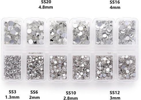 4200 Pack Clear Flat Back Rhinestones for Craft, Round Crystal Gems Stickers for Clothes, 1.5 mm - 4.8 mm, 6 Sizes...