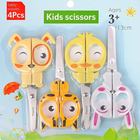 Scissors For Kids, Blunt Scissors, Small School Student Craft Scissors, Sharp Stainless Steel Blades Safety, Cute Animal Shapes, 5 inch, 4pack...
