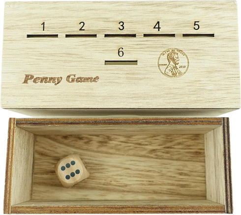 Penny Game - Dice Games for Families with Pennies for 2-6 Players, Penny Game Wood Box...