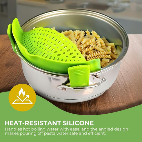 Performore Compact Universal Silicone Snap-On Pot Strainer | Heat-Resistant Clip-On Food Colander | BPA-Free Pasta, Vegetable & Soup Drainer | Dis...