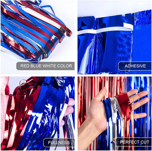 LOLStar 4th of July Decorations, 3Pack Red White Blue Labor Day Party Decorations Tinsel Foil Fringe Curtains, Photo Booth Prop Streamer Backdrop ...
