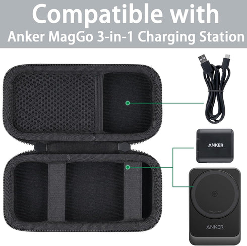 co2CREA Hard Case Compatible with Anker MagGo 3-in-1 Charging Station Qi2 Certified 15W MagSafe-Compatible Wireless Charger Stand, Black Case...