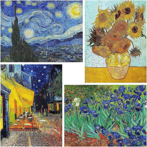 4 Pack Starry Night of Van Gogh Stamped Cross Stitch Kits - Counted Cross Stitch Kits for Beginners Adults,11 CT Patterns Dimensions Embroidery Ki...