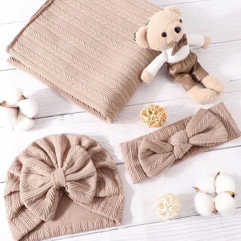 DRESHOW BQUBO Newborn Receiving Blanket Toddler Warm for Girls with Matching Bow Hat and Bow Headband Shower Gift...