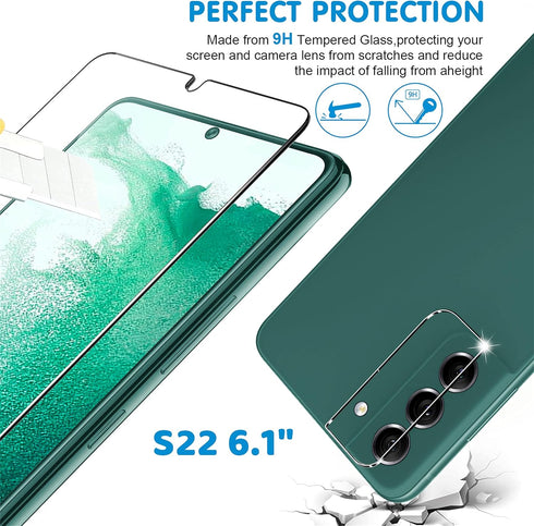 Screen Protector (3 Pack) for Samsung Galaxy S22 5G, 9H Tempered Glass, Ultrasonic Fingerprint Compatible, HD Clear, Case Friendly, 6 Pack Includi...