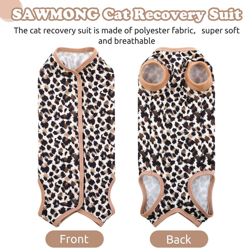 SAWMONG Cat Recovery Suit After Surgery Recovery Shirt Breathable E-Collar Alternative Non-Lick Pet Body Suit,Brow Leopard L...
