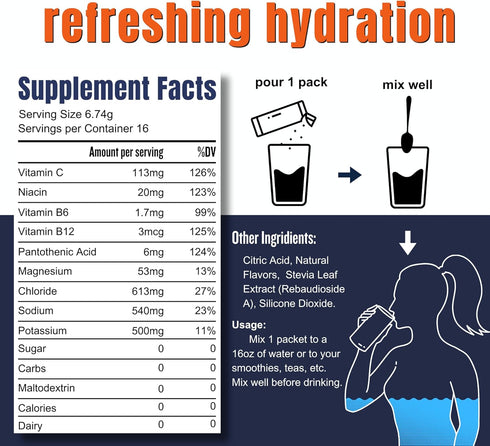 Hi-Lyte Pro Hydration Packets - 16 Individual Drink Packets | Orange | Flavored Electrolyte Powder | Sugar-Free, Zero Carb, Zero Calorie...