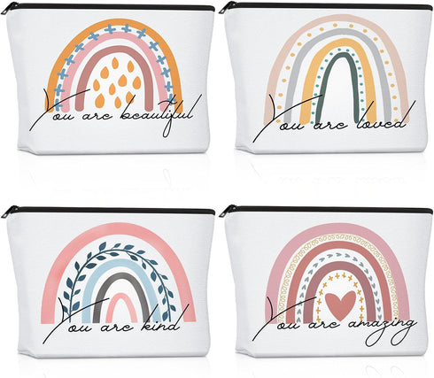 4 Pcs Rainbow Cosmetic Bag Teacher Nurse Inspirational Gift Bags for Women Girls You Are Loved Beautiful Kind Makeup Bag Bulk Personalized Canvas ...