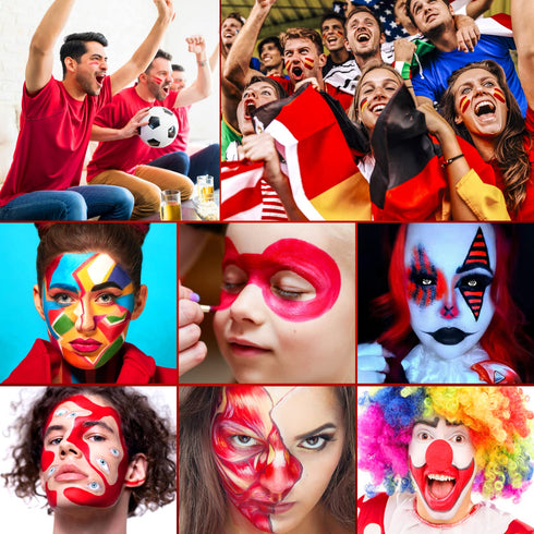 Red Face Body Paint Stick for Clown Zombie Halloween Makeup, DE’LANCI Cream Blendable Face Painting Sticks, SFX Special Effects Joker Santa Claus ...