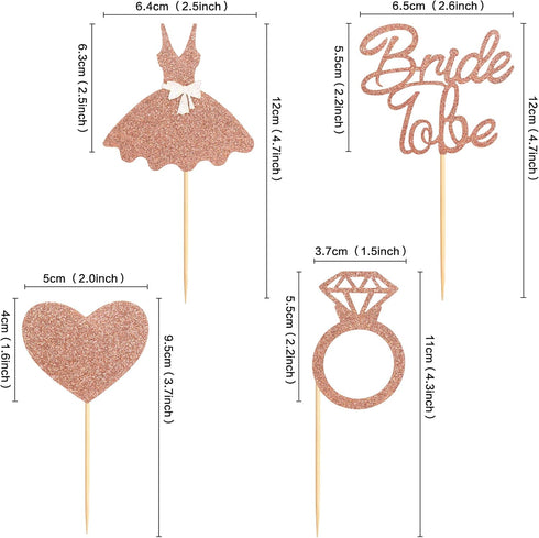 Ercadio 36 Pack Bride to Be Cupcake Toppers Rose Gold Glitter Dress Heart Ring Cupcake Picks Wedding Bachelorette Bridal Shower Party Cake Decorat...