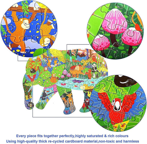 Puzzles for Kids Ages 4-8, 8-10 and Adults - Elephant - 200 Piece Shaped Puzzle Animal Shaped Jigsaw Puzzles Kids Educational Games Toys for Home ...