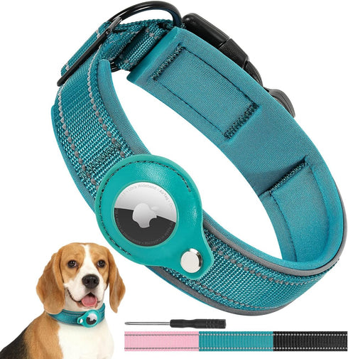 Airtag Dog Collar with AirTag Holder, Reflective Dog Collar with Soft Padded & Safety Locking Buckle, Nylon Pet Collar Adjustable Heavy Duty AirTa...