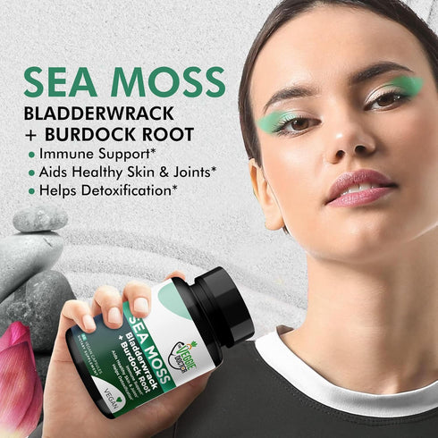 Sea Moss - Irish Sea Moss Capsules - Sea Moss, Black Seed Oil, Ashwagandha, Burdock Root & Bladderwrack (9000 mg) - Seamoss Pills Supplement for I...