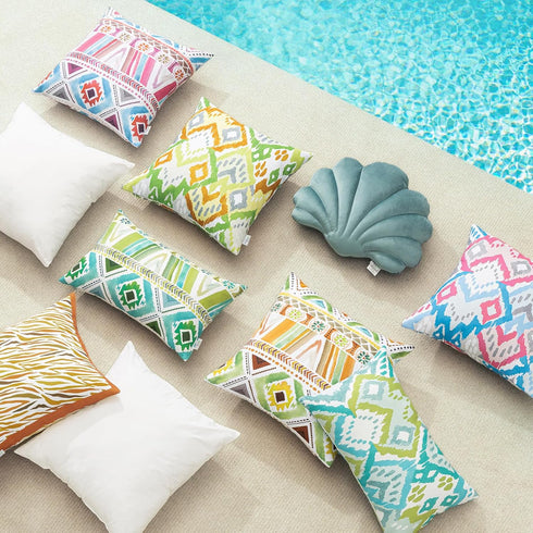 Ashler Boho Outdoor Pillows, Turquoise/Green 18 x 18 Pillow Covers, Outdoor Pillows Waterproof Set of 2, Pillow Case for Patio, Couch, Water Resis...