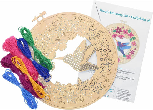 Wood Stitched String Art Kit with Floral Hummingbird in hoop - adult or kids craft - craft kits for teens - string art kit for adults - 3D string ...