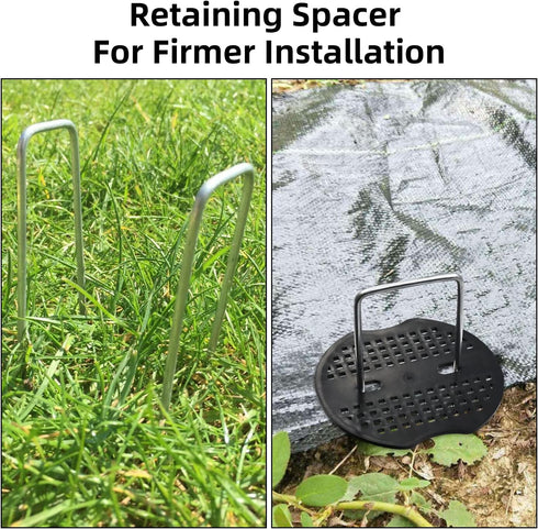 40 Pack 6 Inch Landscape Staples & 40pcs Fixing Gasket Sets, Garden Stakes Galvanized Steel Fabric Pins Heavy-Duty U Shape Sod Turf Pins for Groun...