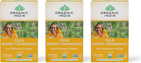 Organic India Tulsi Honey Chamomile Herbal Tea - Holy Basil, Stress Relieving & Calming, Immune Support, Adaptogen, Vegan, USDA Certified Organic,...