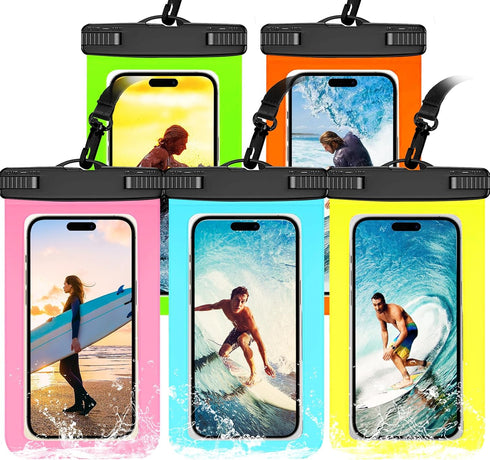 5 Pack Waterproof Phone Pouch IPX8 Universal Waterproof Case Dry Bag Phone Protector for iPhone 15 14 13 12 11 Pro Max Plus XS XR X 8 Galaxy S23 S...