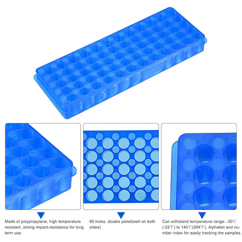 MECCANIXITY Centrifuge Tube Rack 11mm/7.5mm Hole Dia 60-Well Double Panel Polypropylene for 0.5ml/1.5ml/2ml Tube Pack of 2...